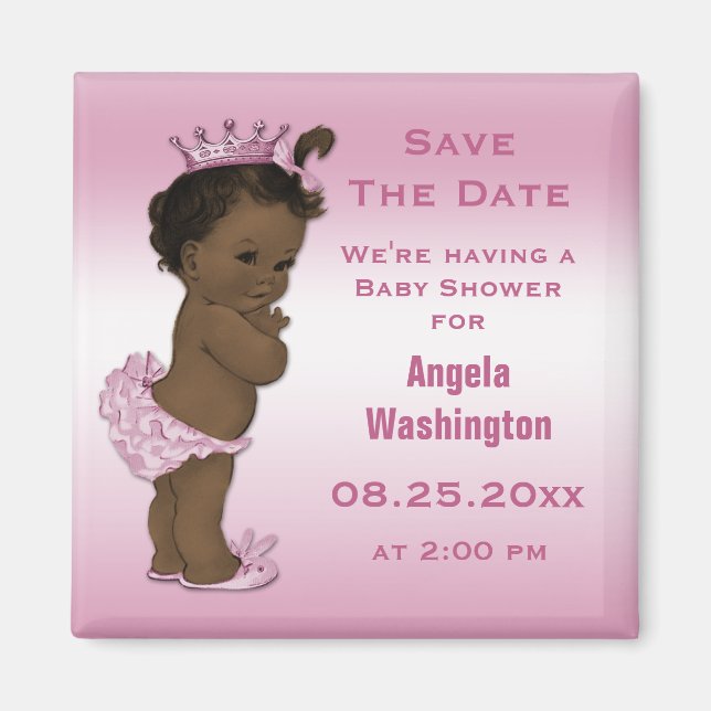 Aimant Ethnic Princess Baby shower Save the Date Pink (Devant)