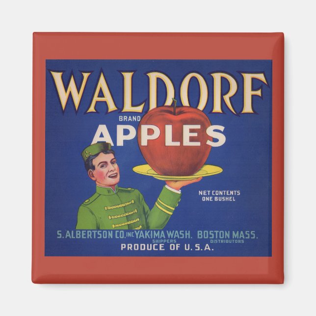 Aimant étiquette de caisse des pommes Waldorf 1920 (Devant)