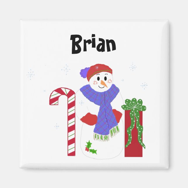 Aimant Étiquette de nom de bonhomme de neige (Devant)