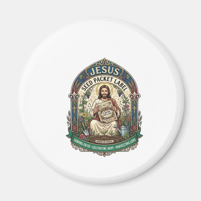 Aimant étiquette de paquet de graines de Jésus étiquette  (Devant)