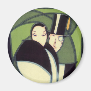 Aimant Étiquette de topper végétal vintage, Art Déco Roma