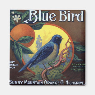 Aimant Étiquette orange de caisse d'oiseau bleu