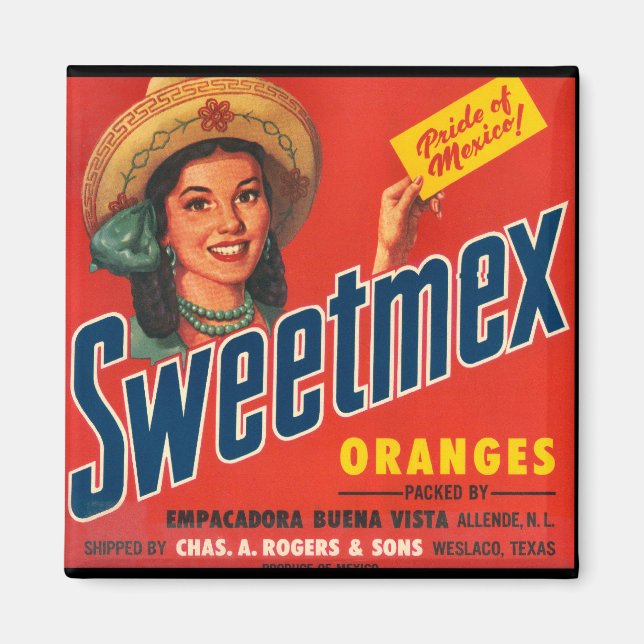 Aimant Étiquette Vintage à pâte molle-Mex orange K (Devant)