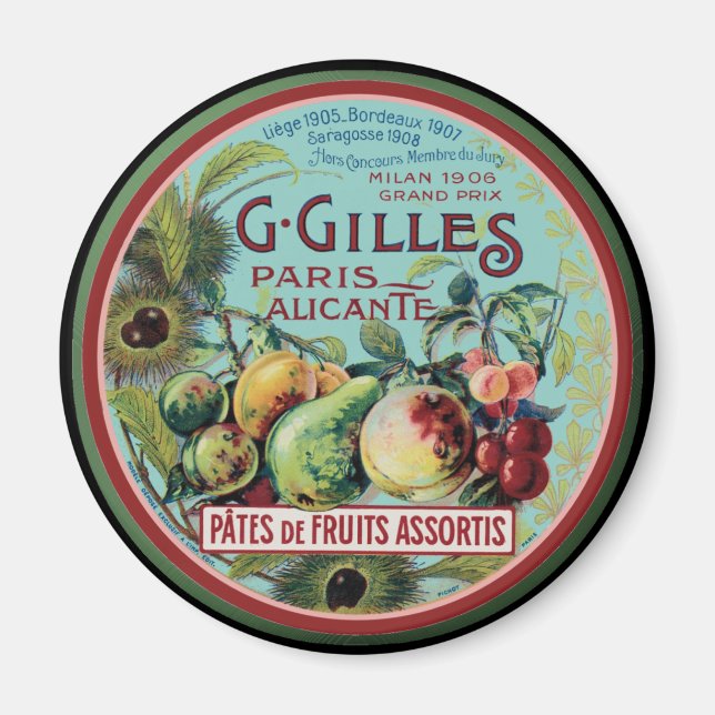 Aimant Étiquette vintage de fruits français (Devant)