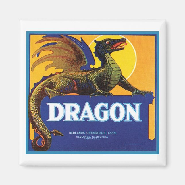 Aimant Étiquette Vintage Dragon (Devant)