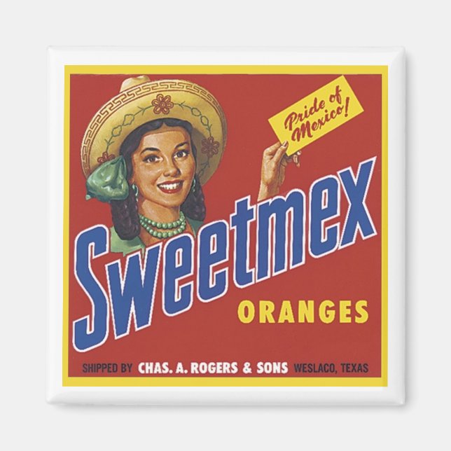 Aimant Étiquette vintage Sweetmex Oranges Fruit Crate (Devant)