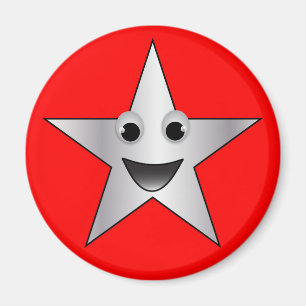 Aimant Etoile d'argent avec visage souriant