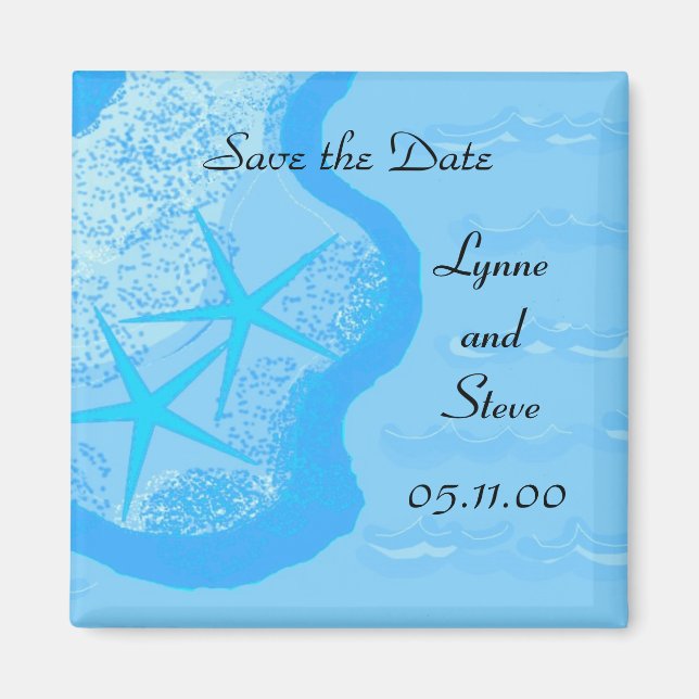 Aimant Étoile de mer et océan, sauvez la date (Devant)