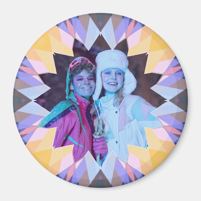 Aimant Étoile de Noël violette et jaune personnalisée ave (Devant)