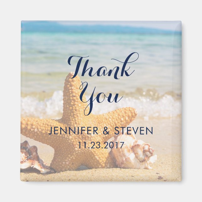 Aimant Étoiles de mer et Coquillages sur la Plage (Devant)