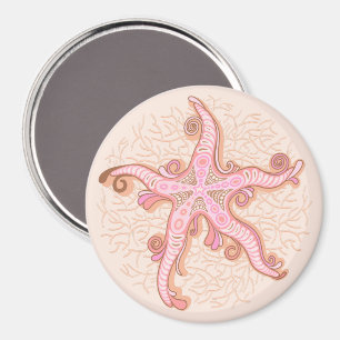 Aimant Étoiles de mer et motif pastel rose corail