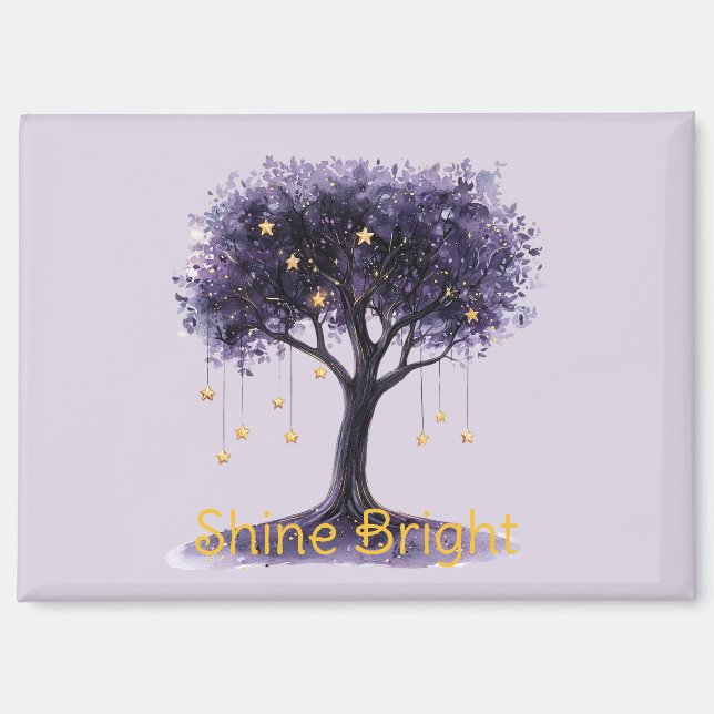 Aimant Étoiles Dorées d'Arbre Violet Brillent Fort (Recto)
