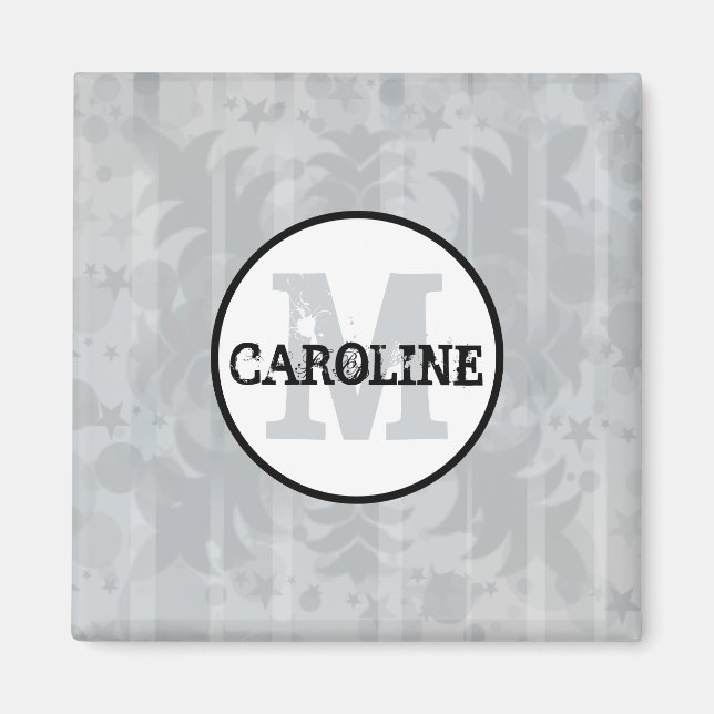Aimant Étoiles gris argent Monogramme moderne Damask Étoi (Devant)