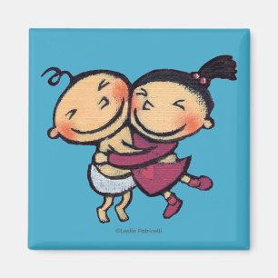 Aimant Étreindre illustré mignon d'enfants en bas âge