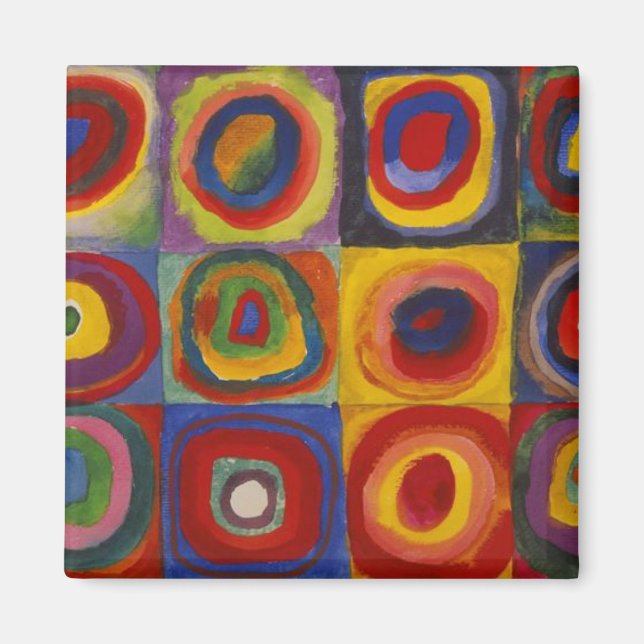 Aimant Étude de couleur : Carrés avec cercles concentrés (Devant)