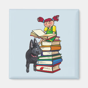 Aimant Étudiez Buddy Puppy avec School Girl on Books, ZKO