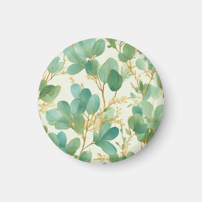Aimant Eucalyptus Feuille Green et Gold Design (Devant)