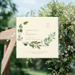 Aimant Eucalyptus Jaune Carré Mariage Enregistrer la date