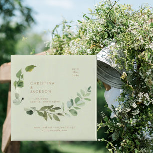 Aimant Eucalyptus Sage Mariage Carré Enregistrer la date
