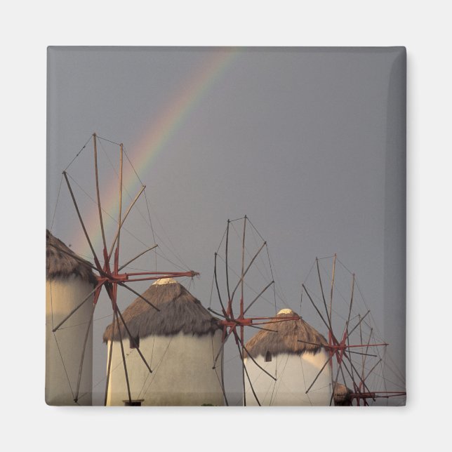 Aimant Europe, Grèce, Mykonos. moulin à vent avec arc-en- (Devant)