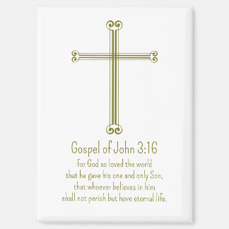 Aimant Évangile de Jean 3:16 Croix dorée simple blanche