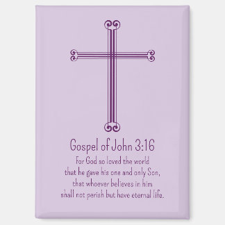 Aimant Évangile de Jean 3:16 Croix Violette Simple