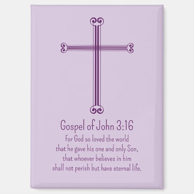 Aimant Évangile de Jean 3:16 Croix Violette Simple (Recto)