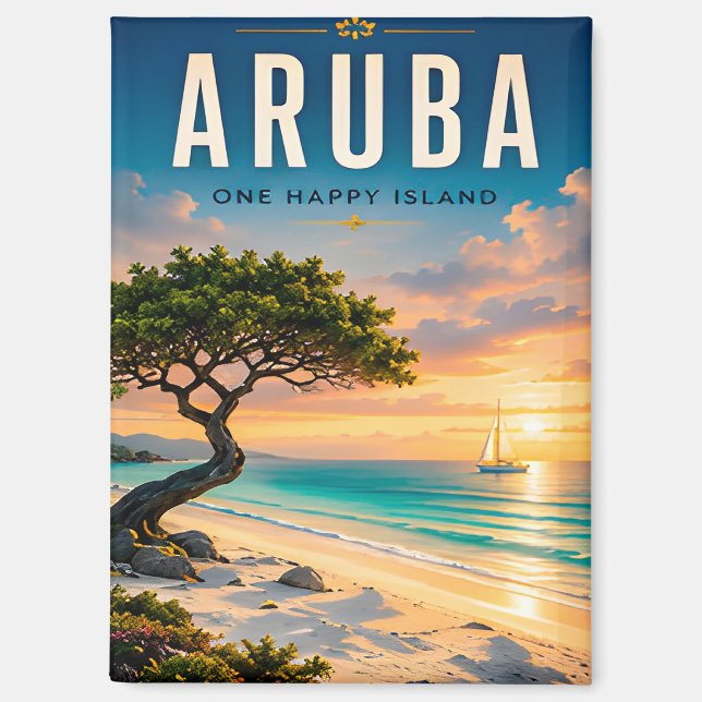 Aimant 🌴 Évasion de plage caribéenne à Aruba ☀️ (Recto)