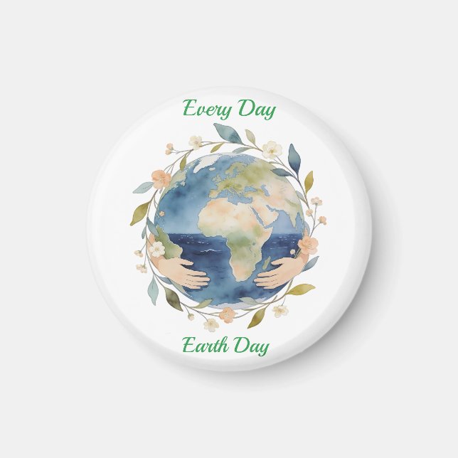 Aimant Every Day Earth Day Floral Globe With Hands (Devant)
