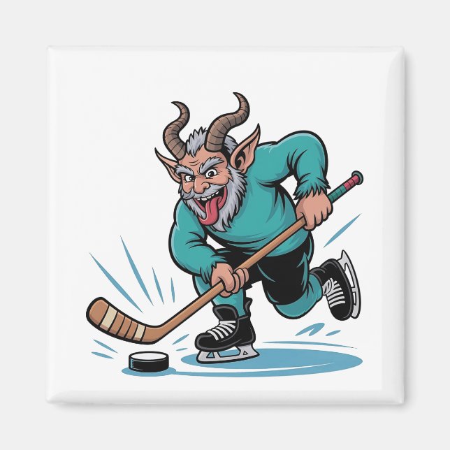 Aimant Evil Krampus Jouer Hockey sur glace Sport de Noël (Devant)