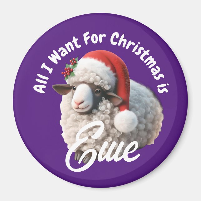 Aimant Ewe portant le chapeau du Père Noël Violet Noël (Devant)