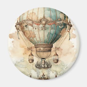 Aimant Explorateur de carte du monde de dirigeable bleu a