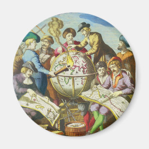 Aimant Explorateurs vintages avec carte du monde antique,