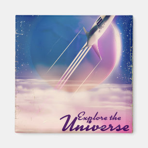 Aimant Explorez l'univers Affiche rétro de l'espace