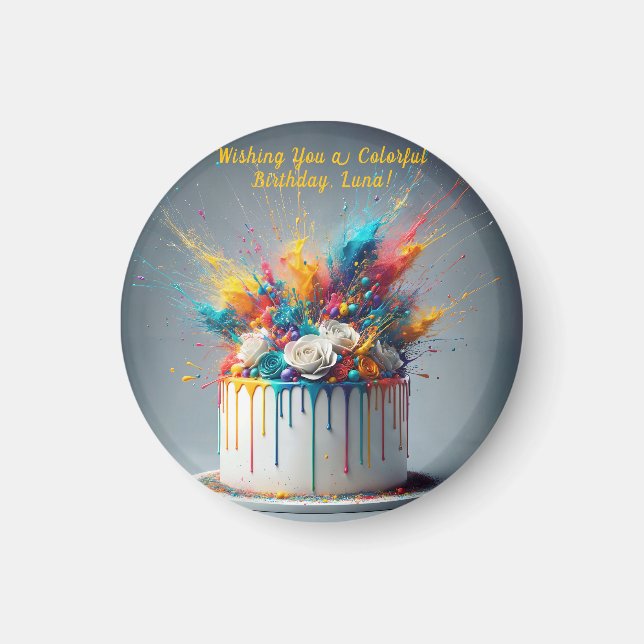 Aimant Explosion de joie - Joyeux gâteau d'anniversaire (Devant)