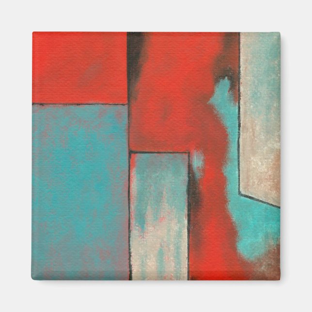 Aimant Expressioniste abstrait Art Painting Red Turquoise (Devant)