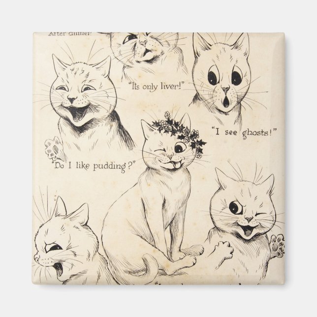 Aimant Expressions faciales de divers chats, Louis Wain (Devant)