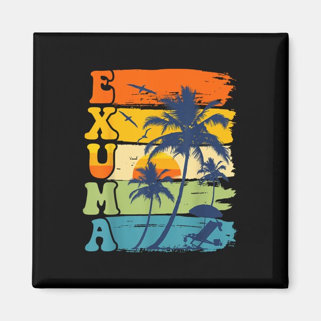 Aimant Exuma Bahamas Retro Palm Tree Beach Vacatio été (Devant)