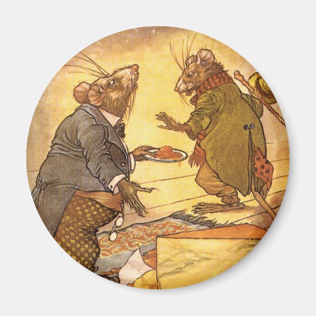 Aimant Fable d'Esope vintage, Souris de campagne, Souris  (Devant)