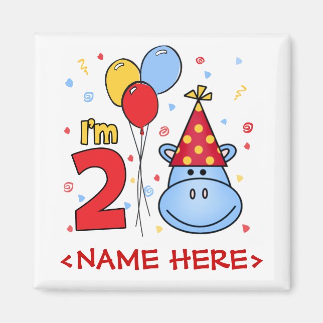 Aimant Face Hippo bleu 2e anniversaire (Devant)