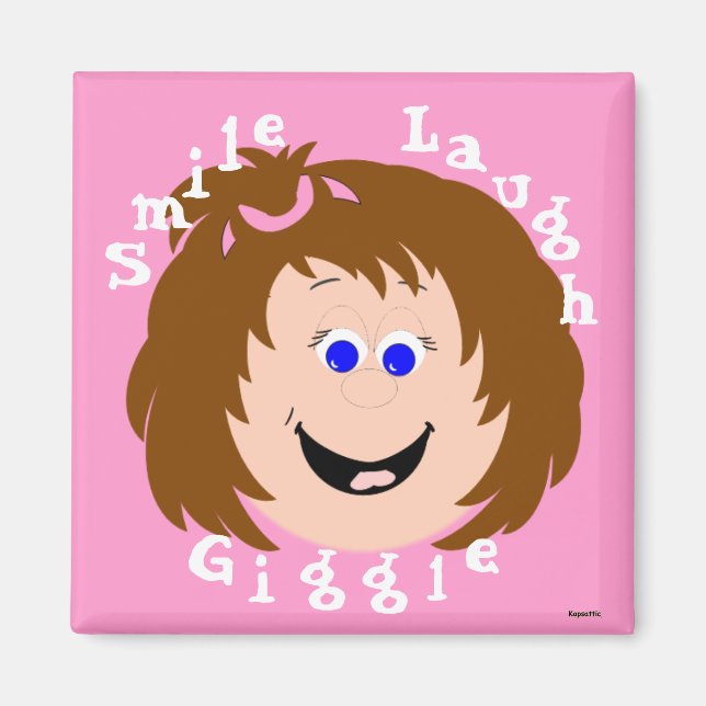 Aimant Faces de rire Brown cheveux petite fille (Devant)
