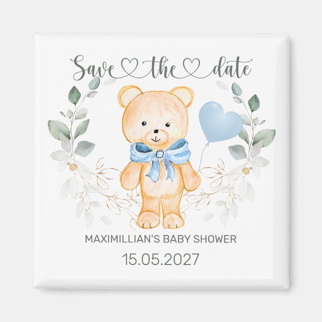 Aimant Faire-part de Baby Shower Ours en peluche (Devant)