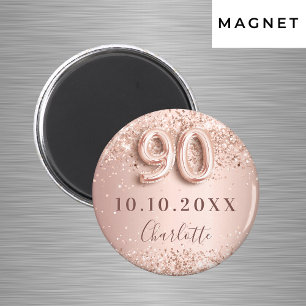 Aimant faire part de date anniversaire 90 ans rose gold b