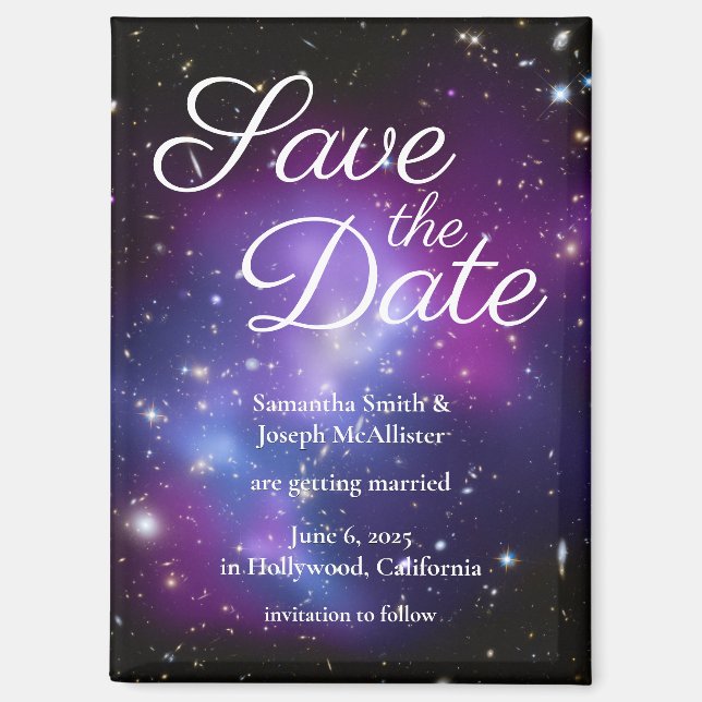 Aimant Faire part de date de mariage photo espace violet  (Recto)