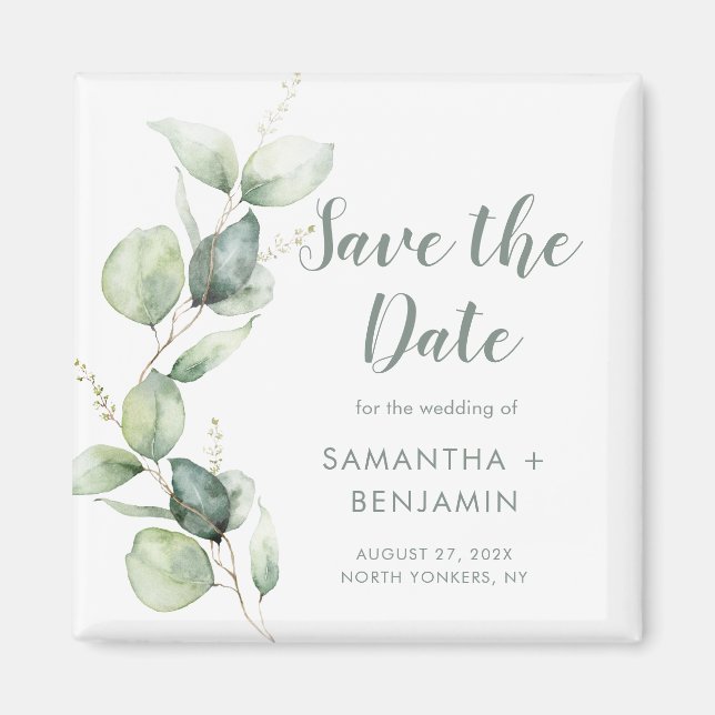 Aimant Faire-part de mariage à l'aquarelle Eucalyptus (Devant)