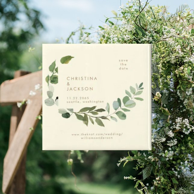 Aimant Faire part de mariage carré jaune eucalyptus (Créateur téléchargé)