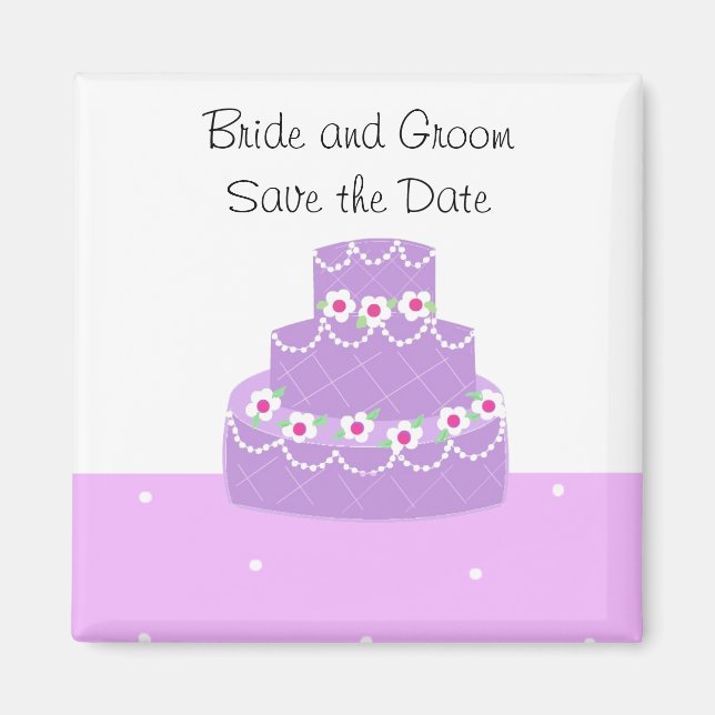 Aimant Faire-part de mariage Gâteau Mariage Violet (Devant)