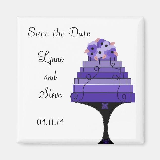 Aimant Faire-part de mariage Gâteau Mariage Violet (Devant)