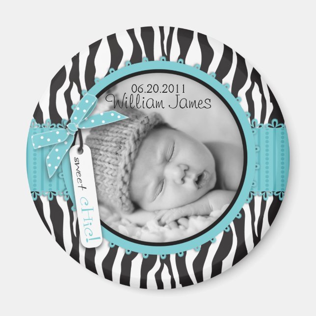 Aimant Faire-part de naissance d'accentuation turquoise d (Devant)