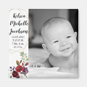 Aimant faire-part de naissance de 2 po x 2 po Roses blanc